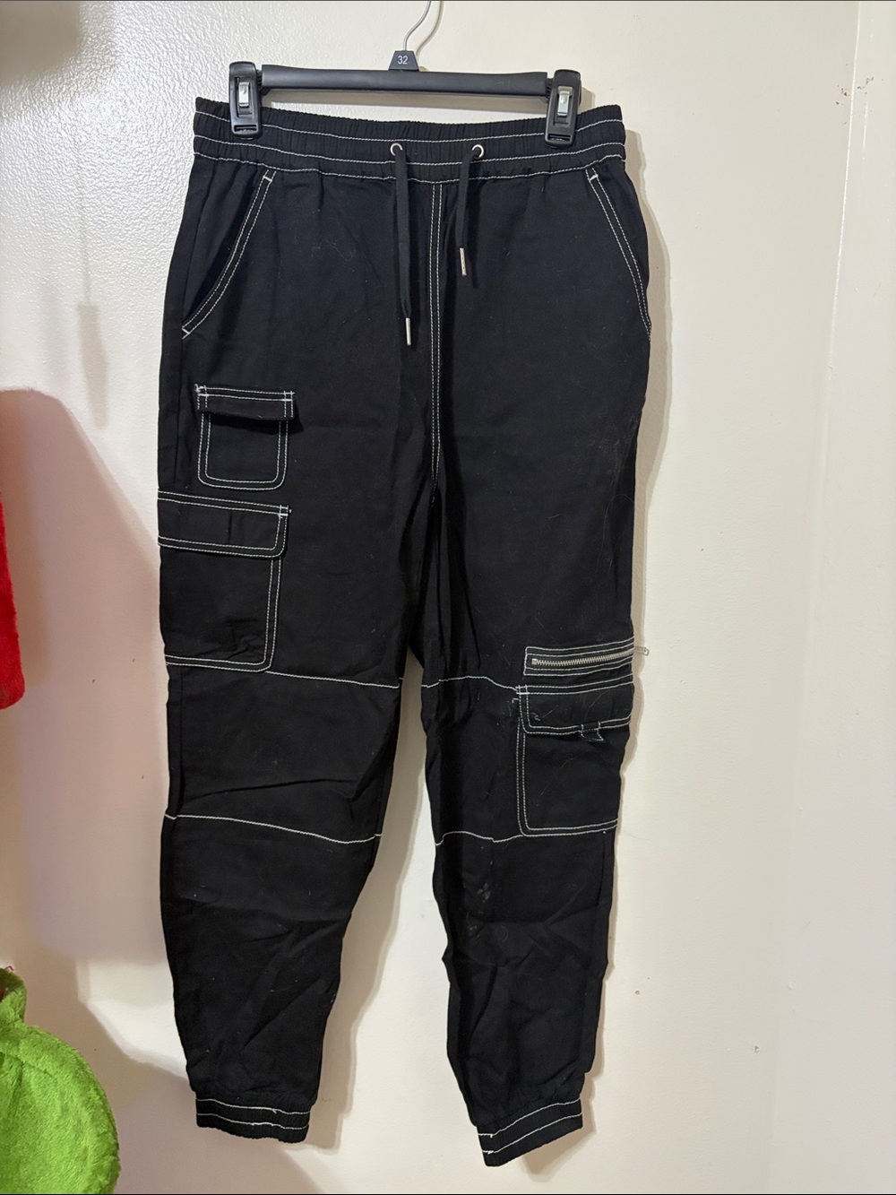 Hot Topic Black Cargo Track Joggers with Contrast Stitching